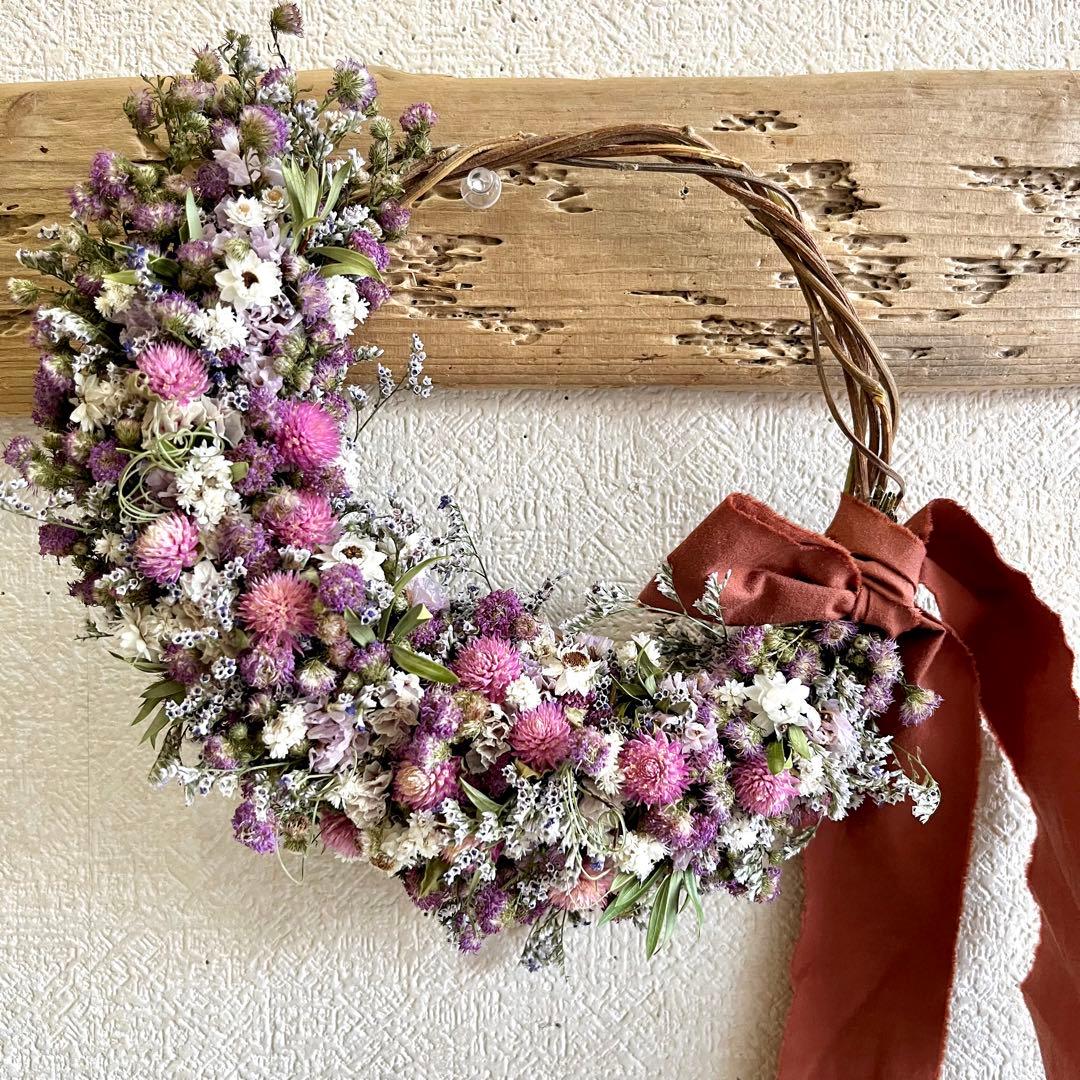 ドライフラワーリース　ドライフラワースワッグ　フラワーリース　春リース