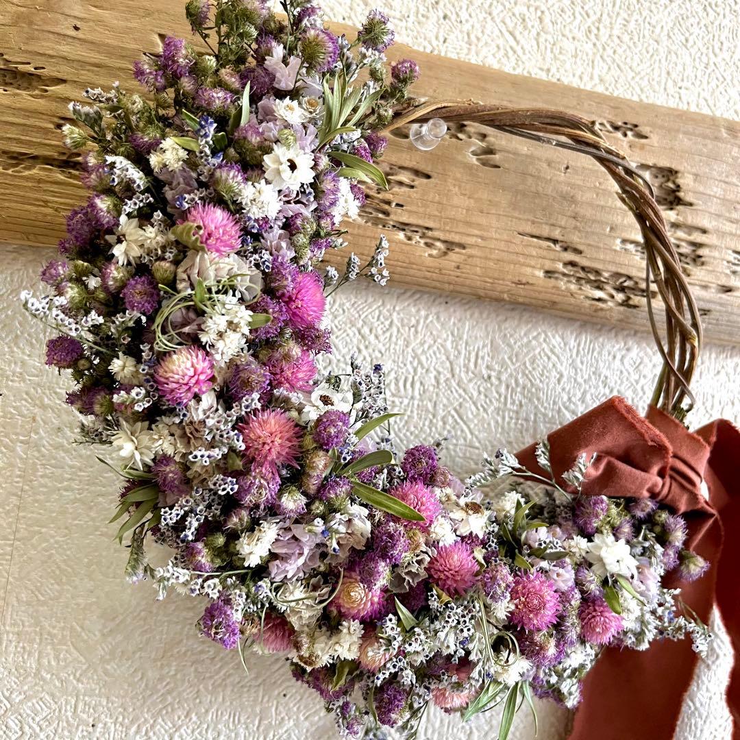 ドライフラワーリース　ドライフラワースワッグ　フラワーリース　春リース
