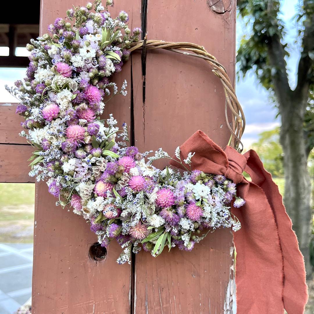 ドライフラワーリース　ドライフラワースワッグ　フラワーリース　春リース