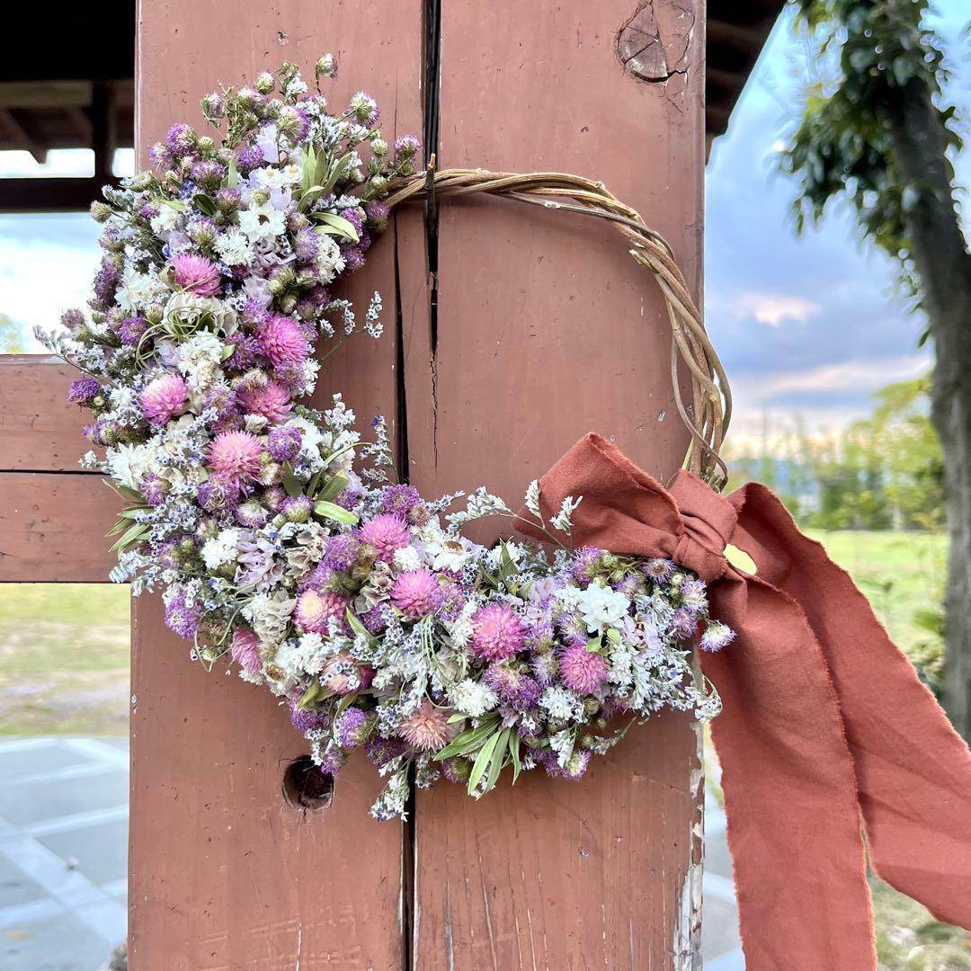 ドライフラワーリース　ドライフラワースワッグ　フラワーリース　春リース