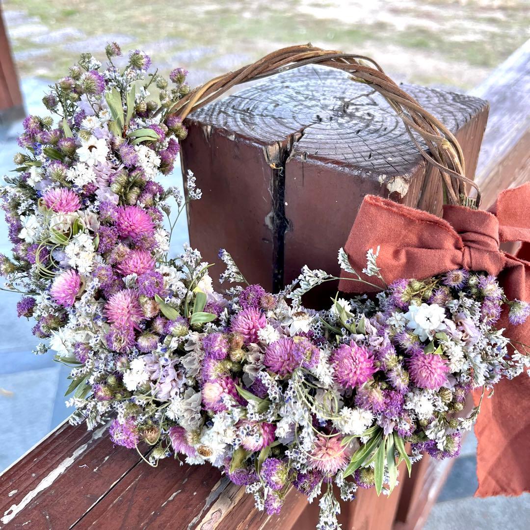 ドライフラワーリース　ドライフラワースワッグ　フラワーリース　春リース