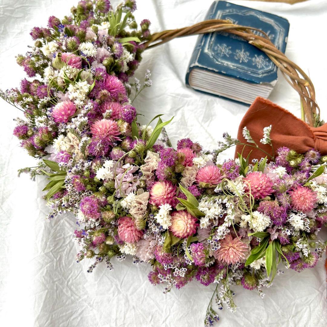 ドライフラワーリース　ドライフラワースワッグ　フラワーリース　春リース