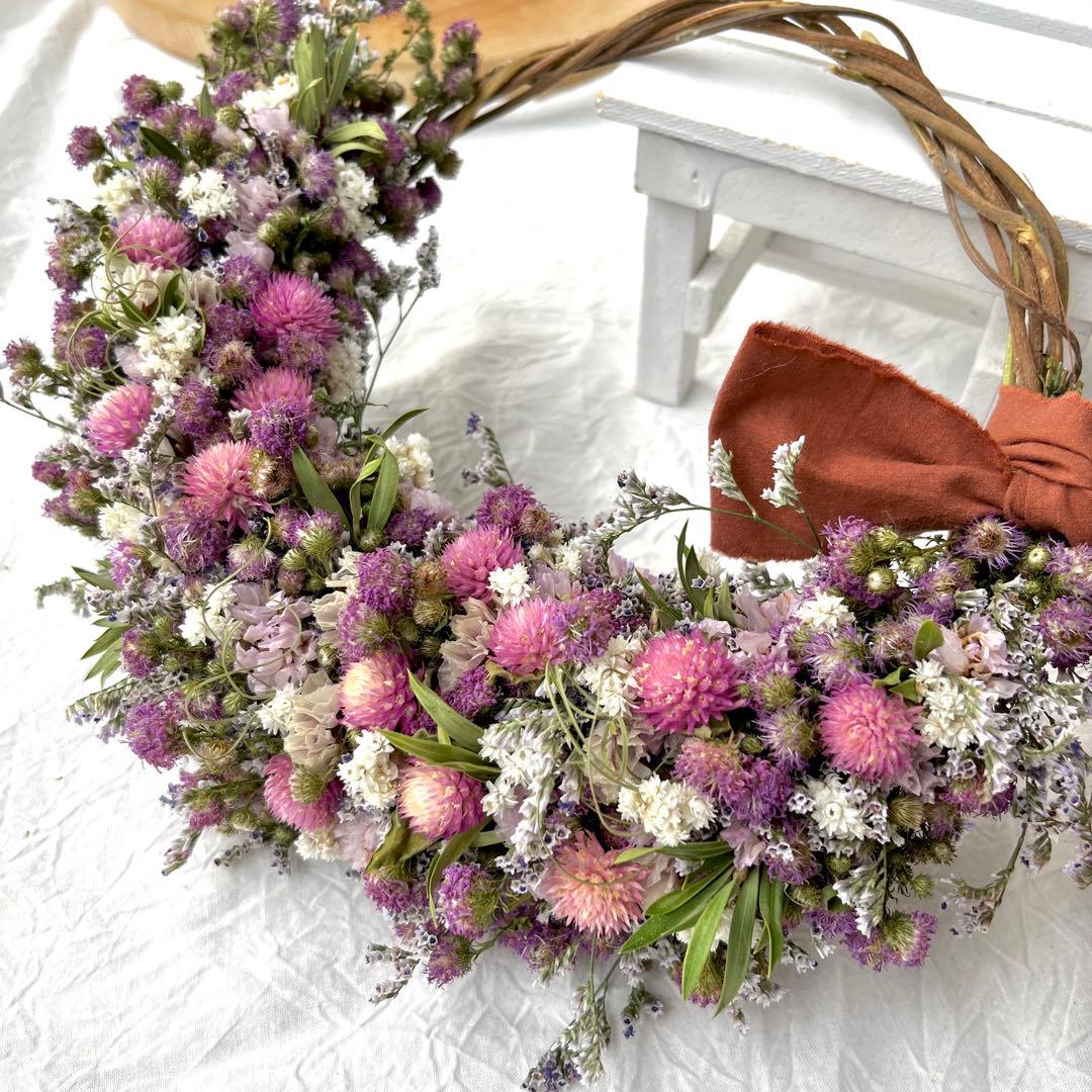ドライフラワーリース　ドライフラワースワッグ　フラワーリース　春リース
