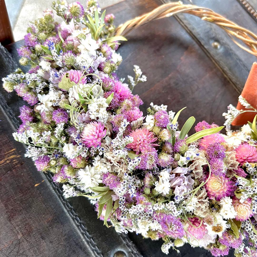 ドライフラワーリース　ドライフラワースワッグ　フラワーリース　春リース