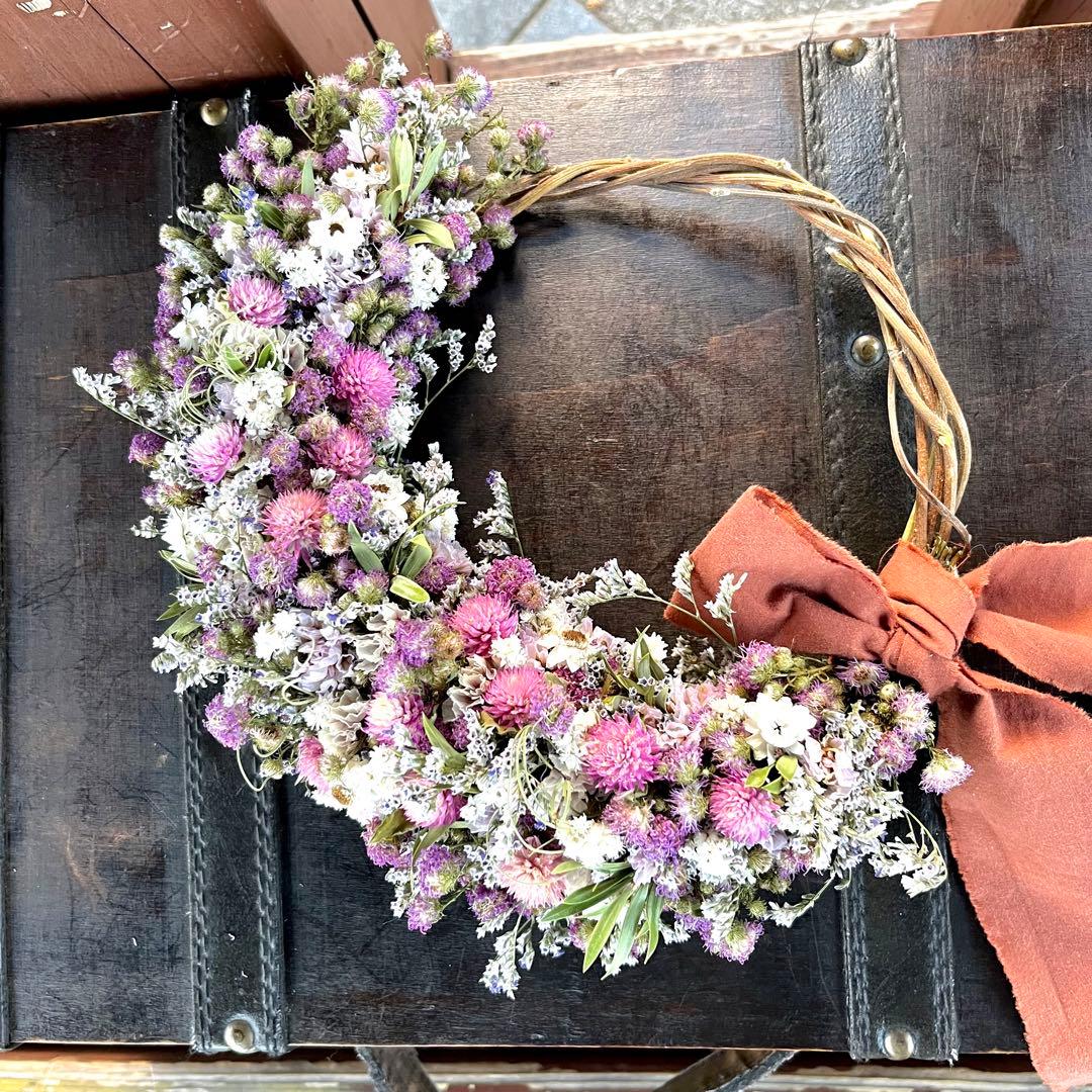 ドライフラワーリース　ドライフラワースワッグ　フラワーリース　春リース
