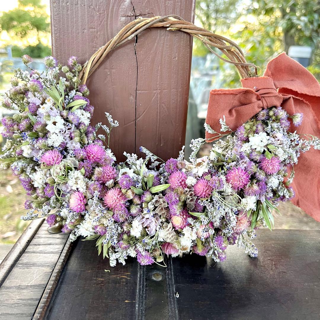 ドライフラワーリース　ドライフラワースワッグ　フラワーリース　春リース