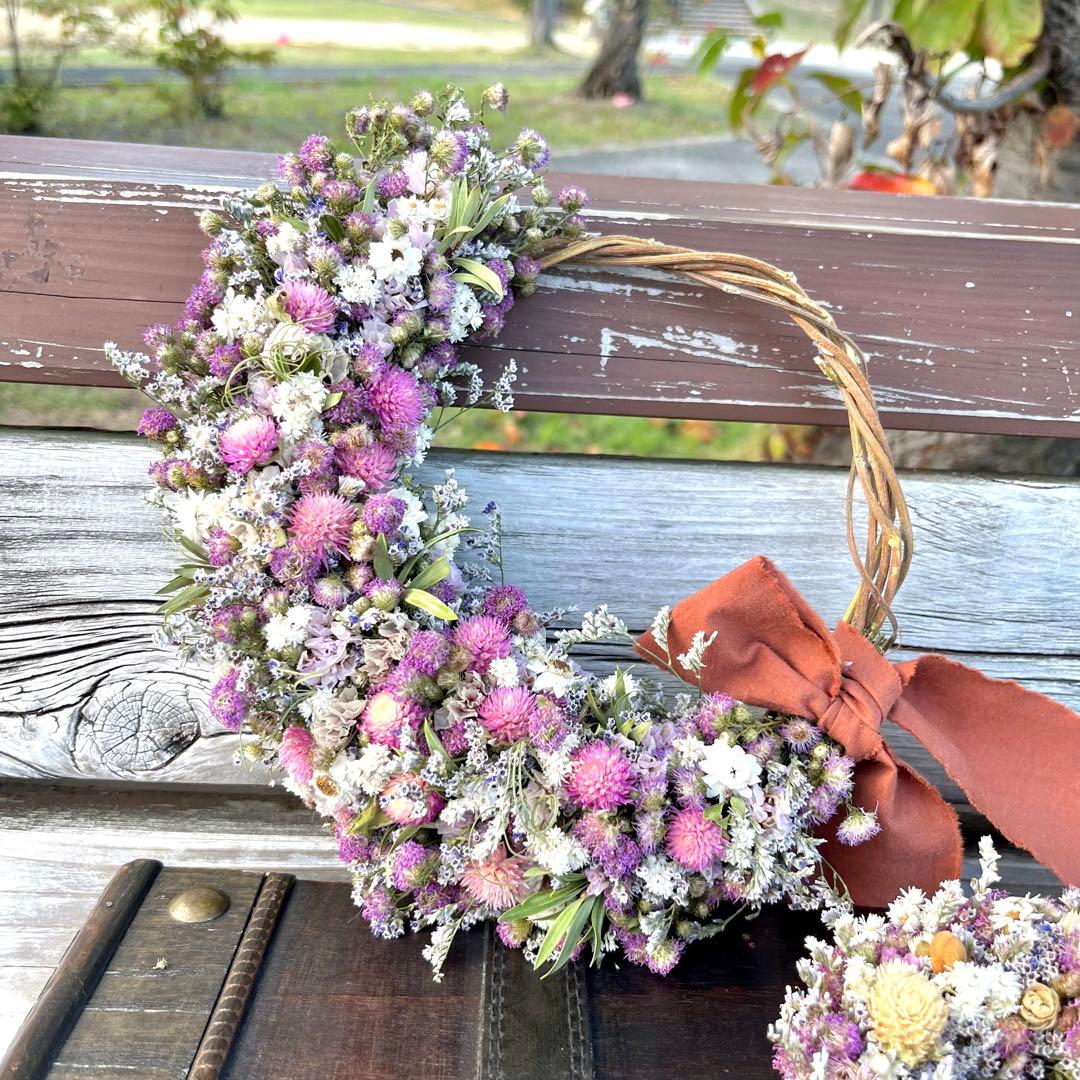 ドライフラワーリース　ドライフラワースワッグ　フラワーリース　春リース