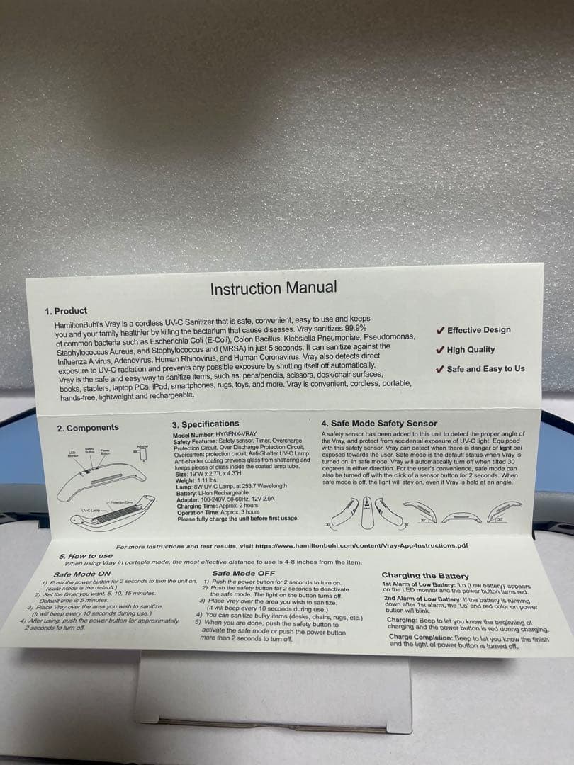 米軍放出未使用品99.9%除菌 HygenX Vray ポータブルUV-C除菌器