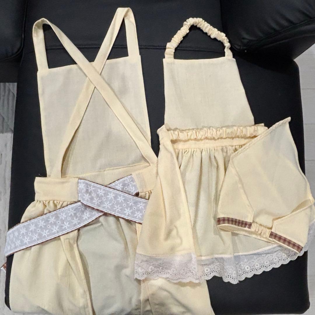 ハンドメイド　親子お揃いエプロン　大人フリーサイズ　子ども120〜130