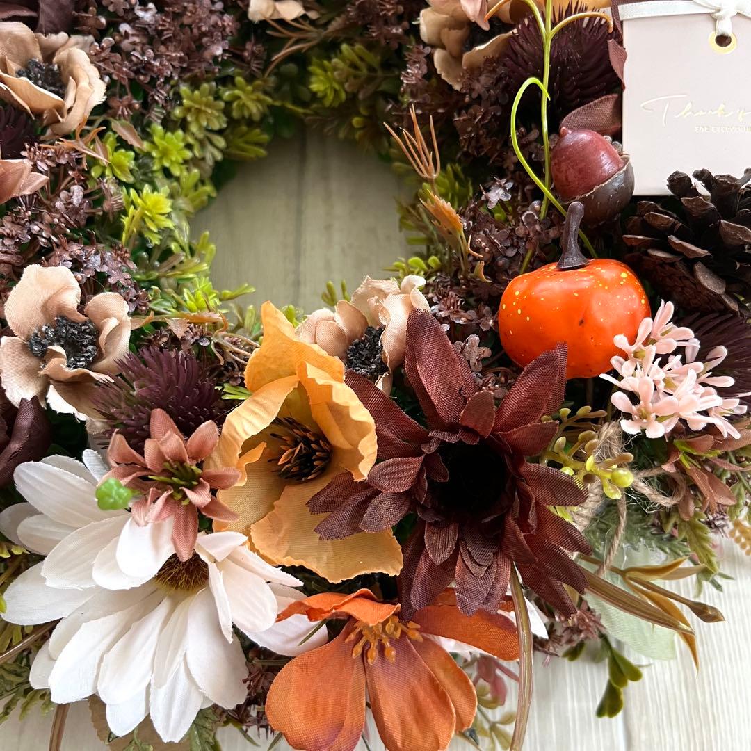 秋リース 紅葉 リース ブラウン 大きめ 豪華 ナチュラルリース