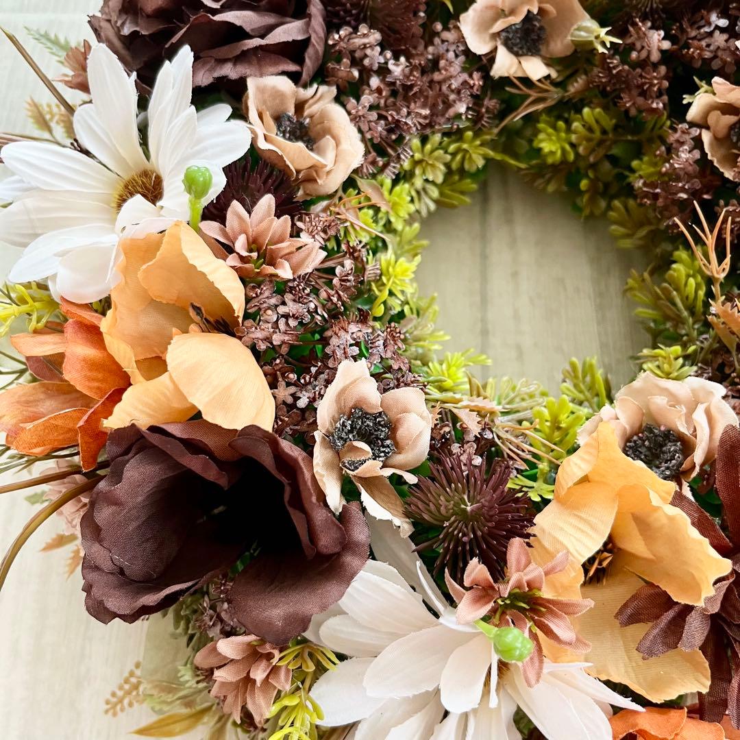 秋リース 紅葉 リース ブラウン 大きめ 豪華 ナチュラルリース