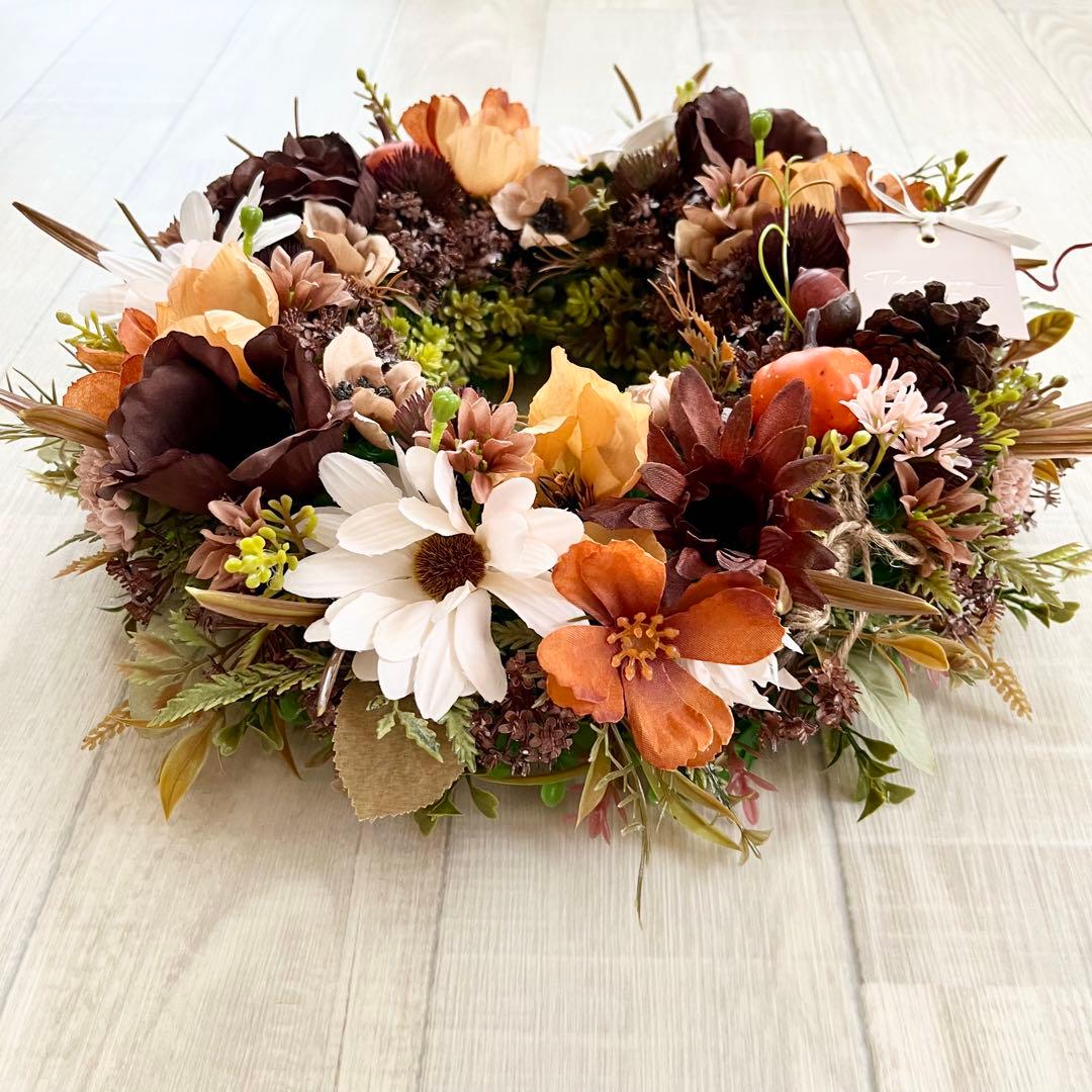 秋リース 紅葉 リース ブラウン 大きめ 豪華 ナチュラルリース