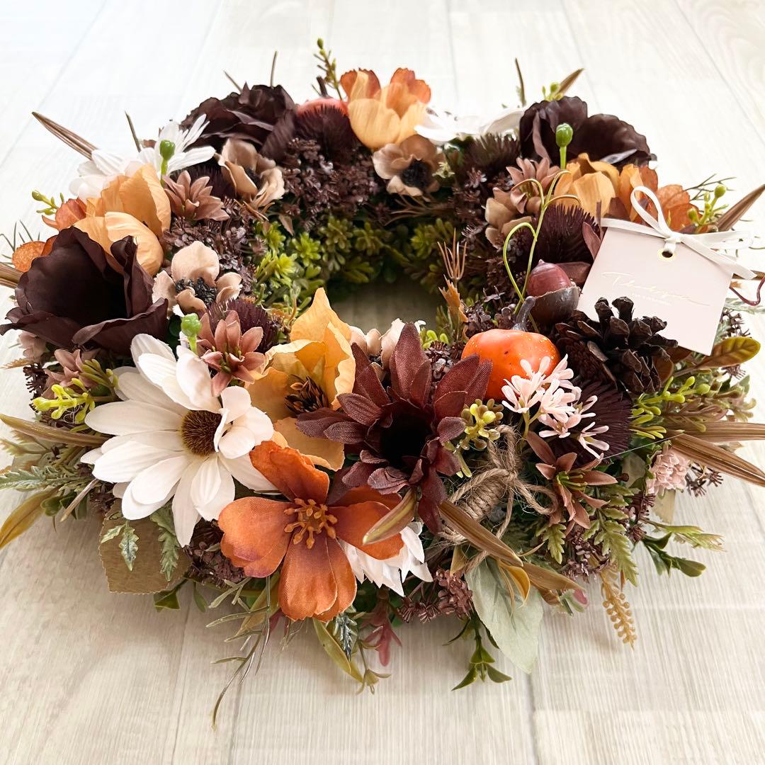 秋リース 紅葉 リース ブラウン 大きめ 豪華 ナチュラルリース