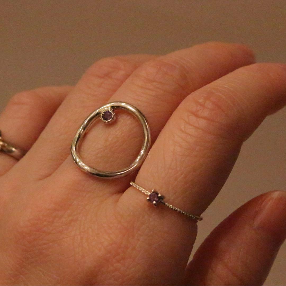 カラチェン✴︎楽しいアレキサンドライトの覆輪サークルオーバルシルバーリング約10号