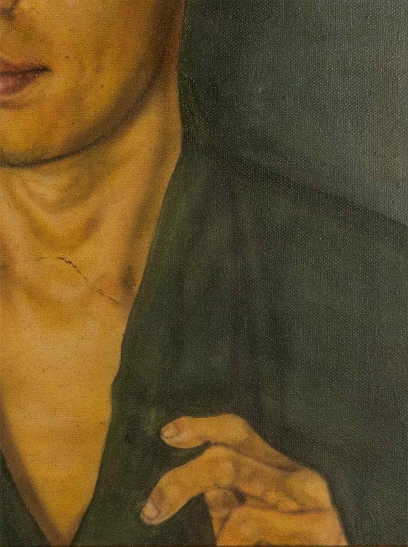 岸田劉生　油彩　肉筆『古屋芳雄像』表裏サイン　鑑定券　F6　タトウ　額　b866