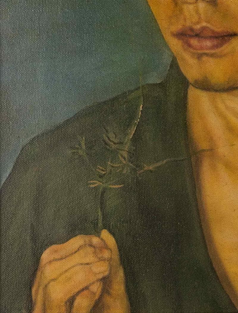 岸田劉生　油彩　肉筆『古屋芳雄像』表裏サイン　鑑定券　F6　タトウ　額　b866