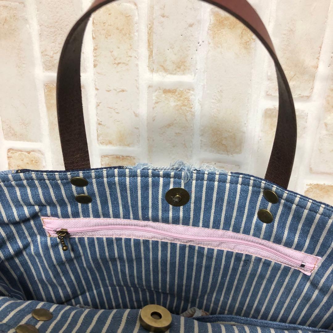 デニムリメイクパッチワークトートバッグ