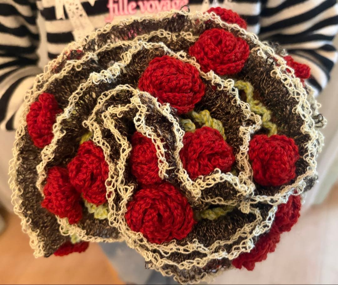 花束ブランケット フラワーブーケ ハンドメイド 薔薇 レッド