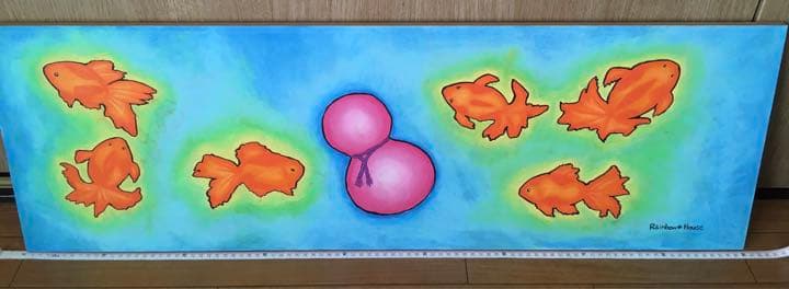金魚/ひょうたん/瓢箪/開運/幸運/福/縁起/ハンドメイド /チョークアート/絵