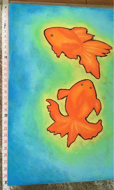金魚/ひょうたん/瓢箪/開運/幸運/福/縁起/ハンドメイド /チョークアート/絵
