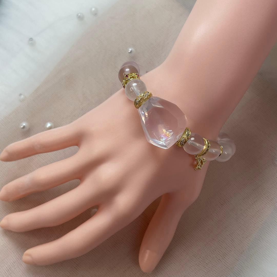 天然石 ローズクォーツラフカット スターローズクォーツ ブレスレット