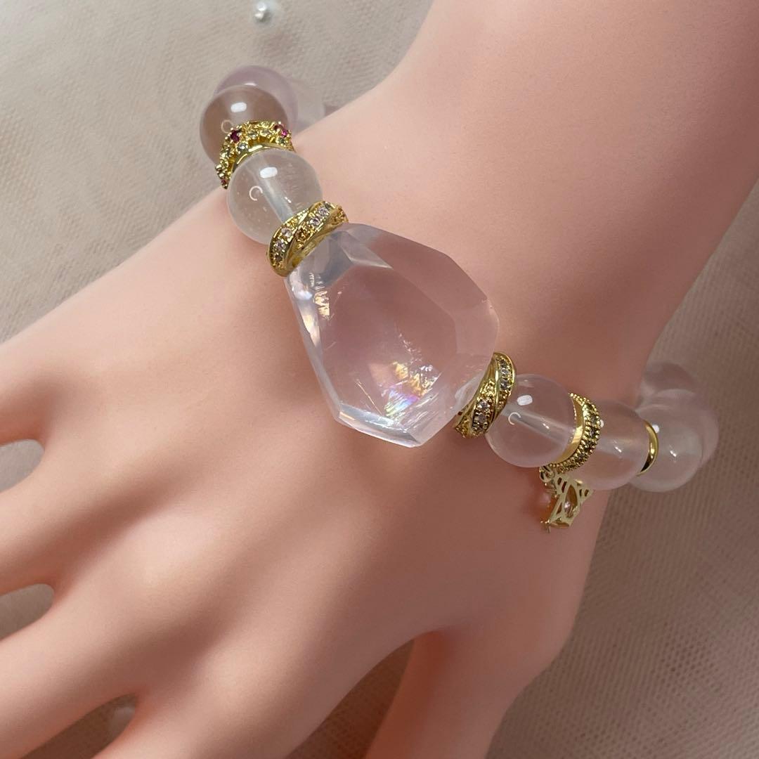 天然石 ローズクォーツラフカット スターローズクォーツ ブレスレット