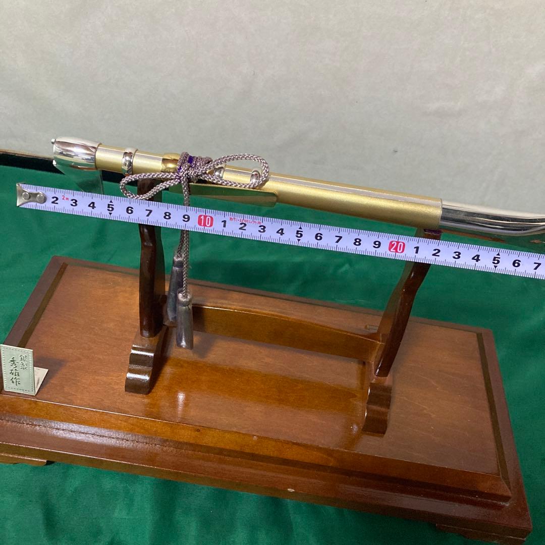 銀製刀型置物 木製スタンド付き