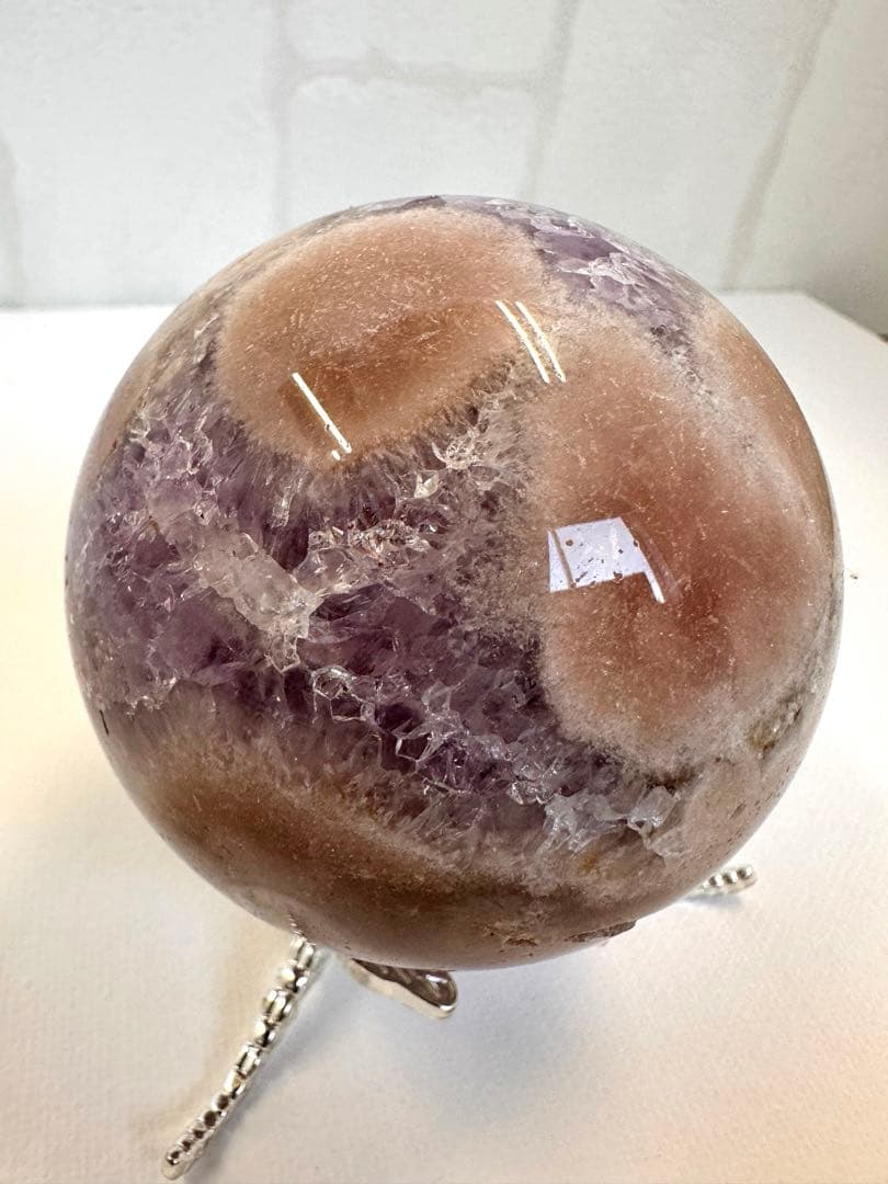 高品質　アメジスト　ピンクアメジスト　パープルピンク　スフィア　虹入