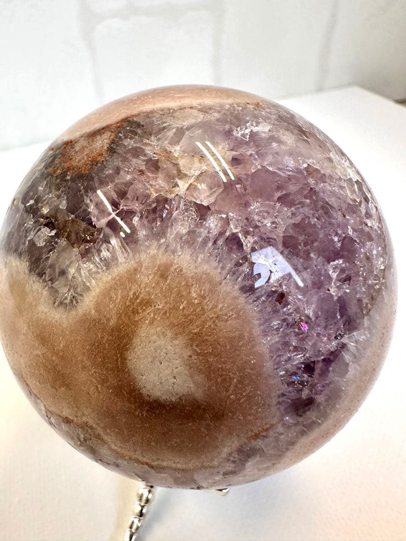 高品質　アメジスト　ピンクアメジスト　パープルピンク　スフィア　虹入