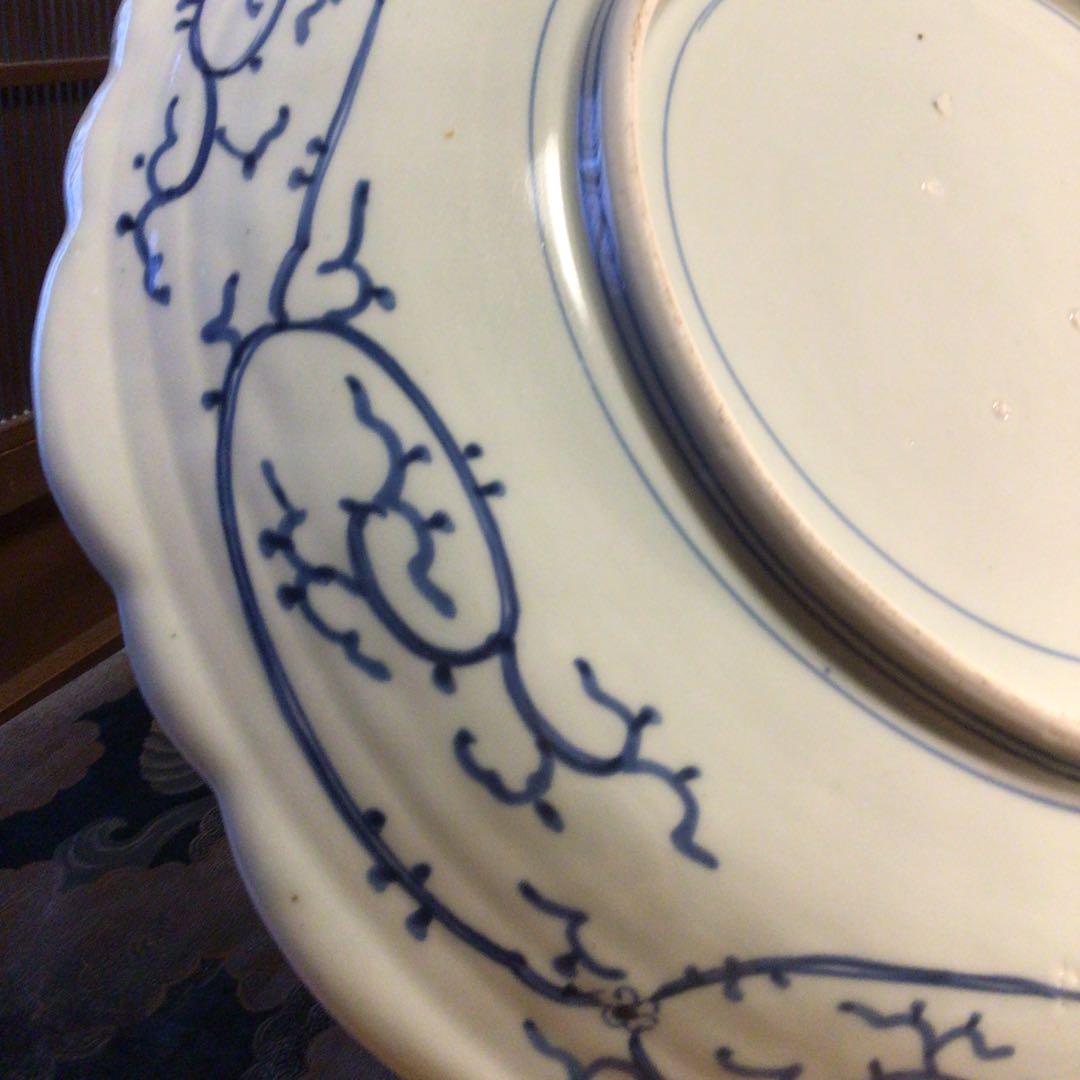 A865 古伊万里　染付　幕末線描　牡丹に柘榴紋様（1尺5寸）大皿　　1枚