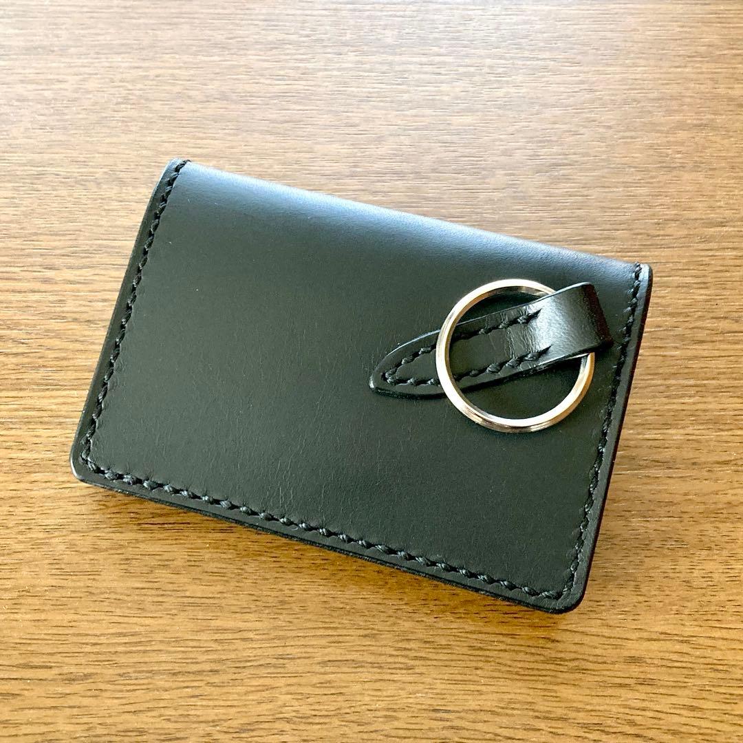 【総手縫い】イタリアンレザー マルチケース 黒 キーリング付 スマートキーケース