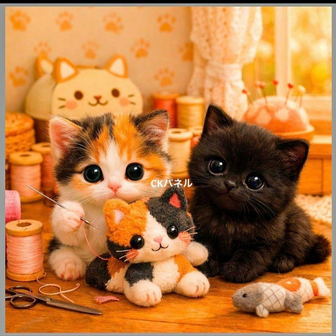 激レアねこパネル生地　ハンドメイド