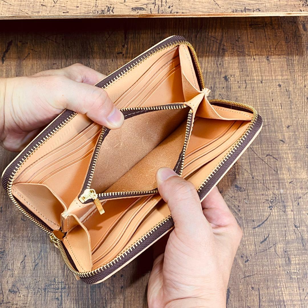 ナチュラルタンレザー ヌメ革 ラウンドファスナー メンズ財布 長財布 本革