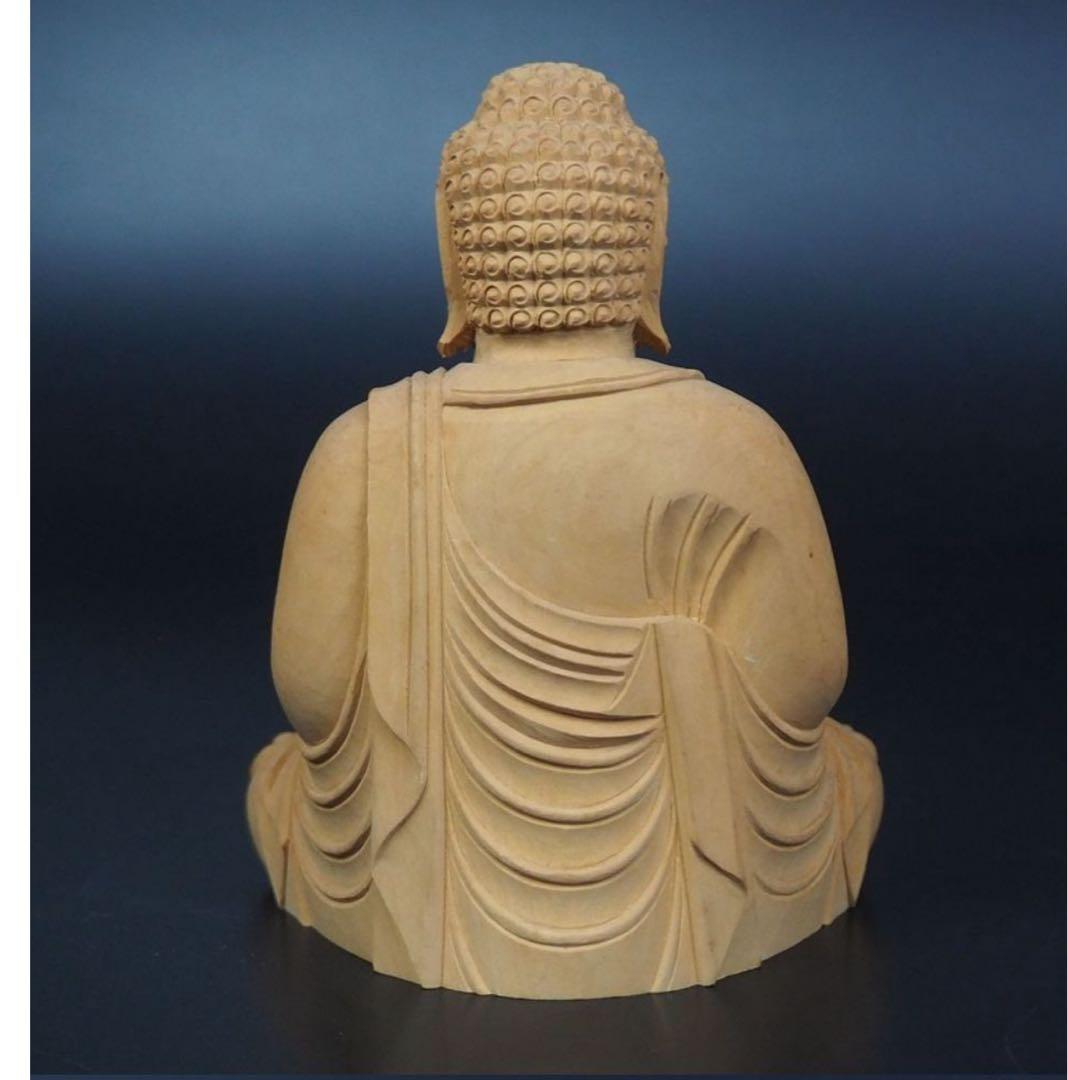 送料無料　時代物　柘植/黄楊　細密彫刻如来坐像　高さ21ｃｍ