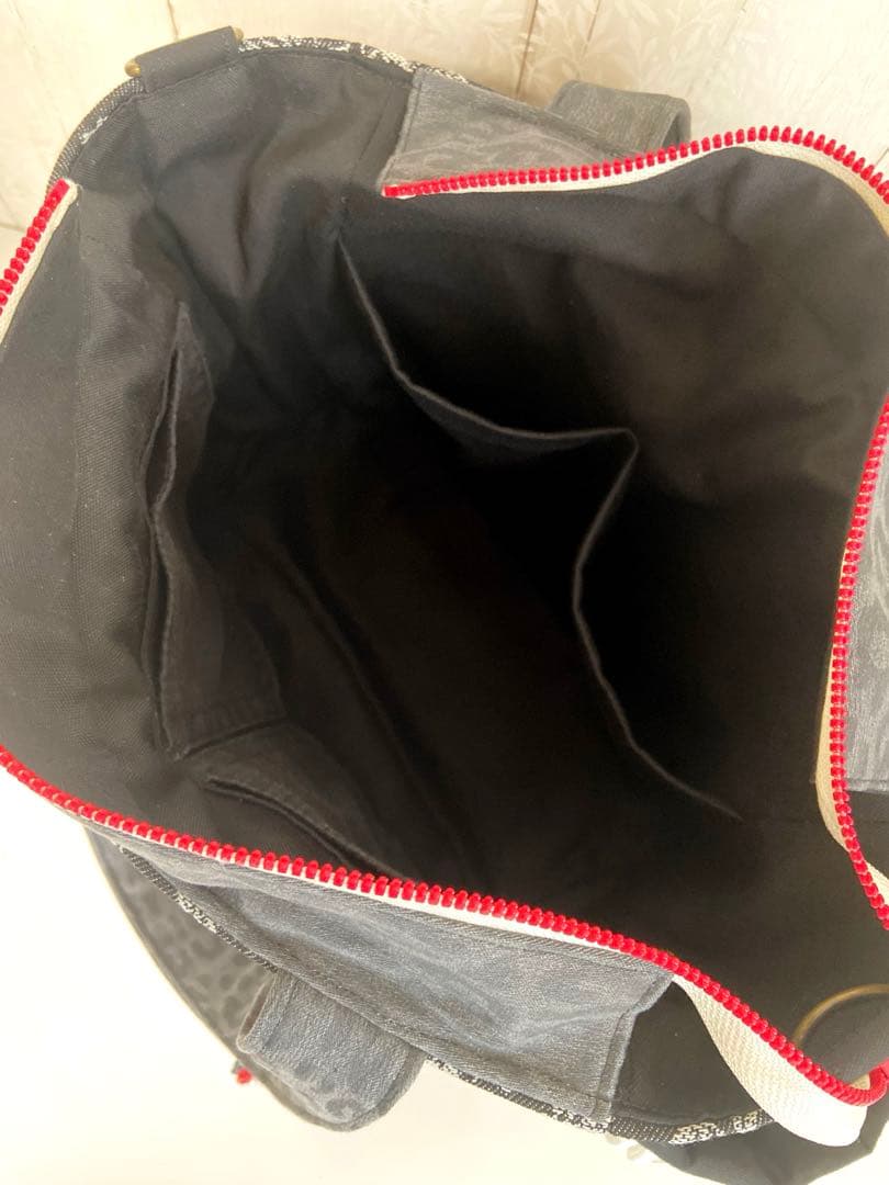 デニムリメイクバッグ　豹柄デニム×薔薇と苺うさぎ