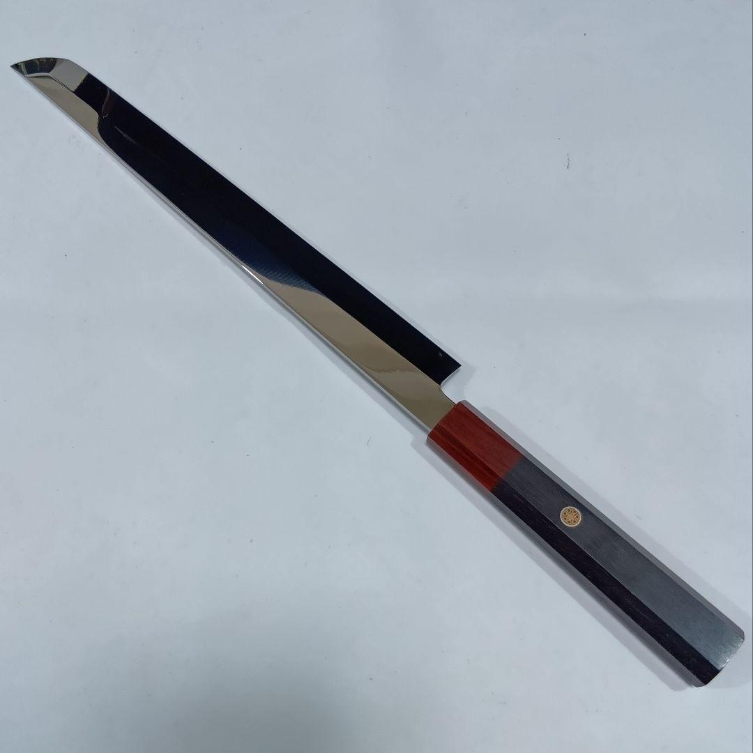 高炭素ステンレス鋼 全鋼 先丸 柳刃 27cm ９寸 包丁 右片刃 鏡面 八角柄