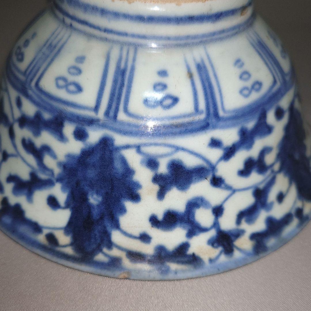 『青花牡丹唐草紋碗』　染付　花紋　古磁器　中国古玩　古美術　景徳鎮　民窯　茶道具