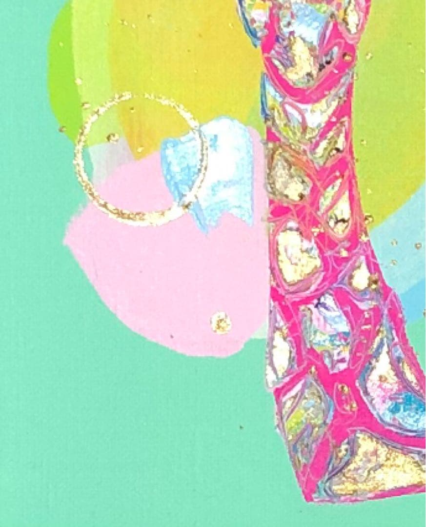 絵画　油絵　原画　一点物　キリン　パステルカラー　アート　インテリア　SM