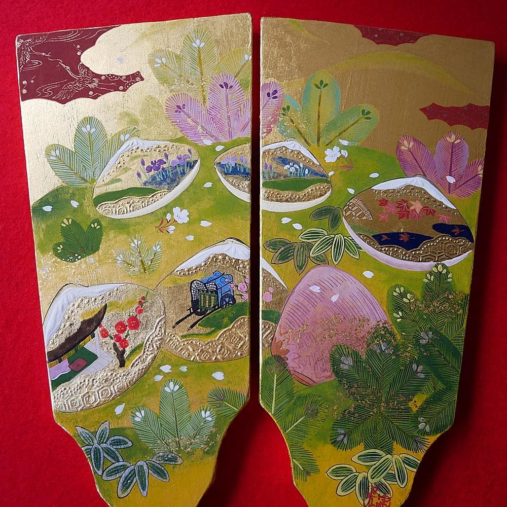 純金箔づくり　かざり羽子板　源氏物語絵巻