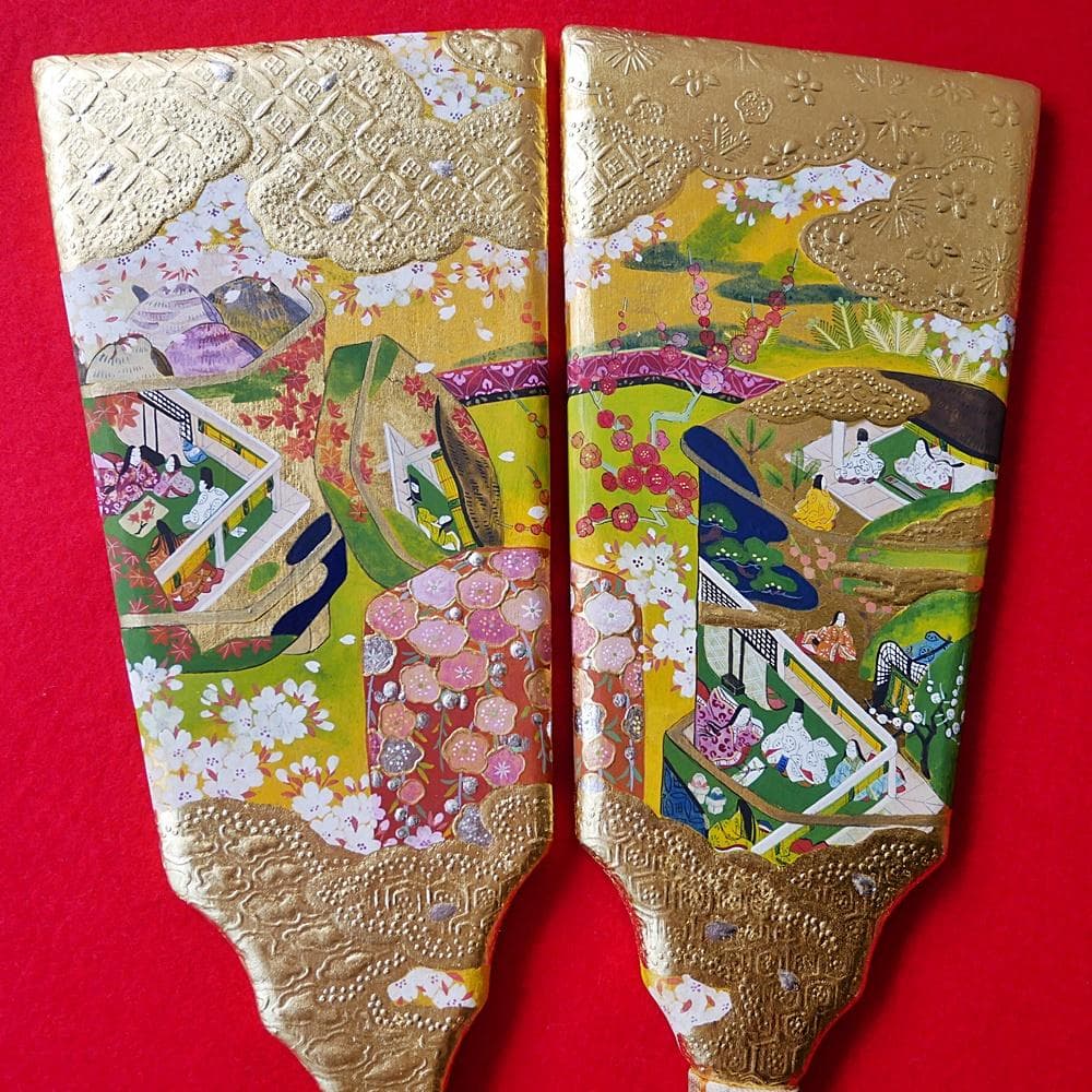 純金箔づくり　かざり羽子板　源氏物語絵巻