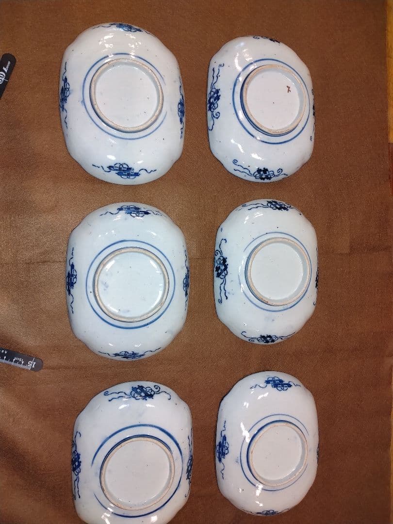 染付　変形角皿　松と唐子と富士山　 6枚セット