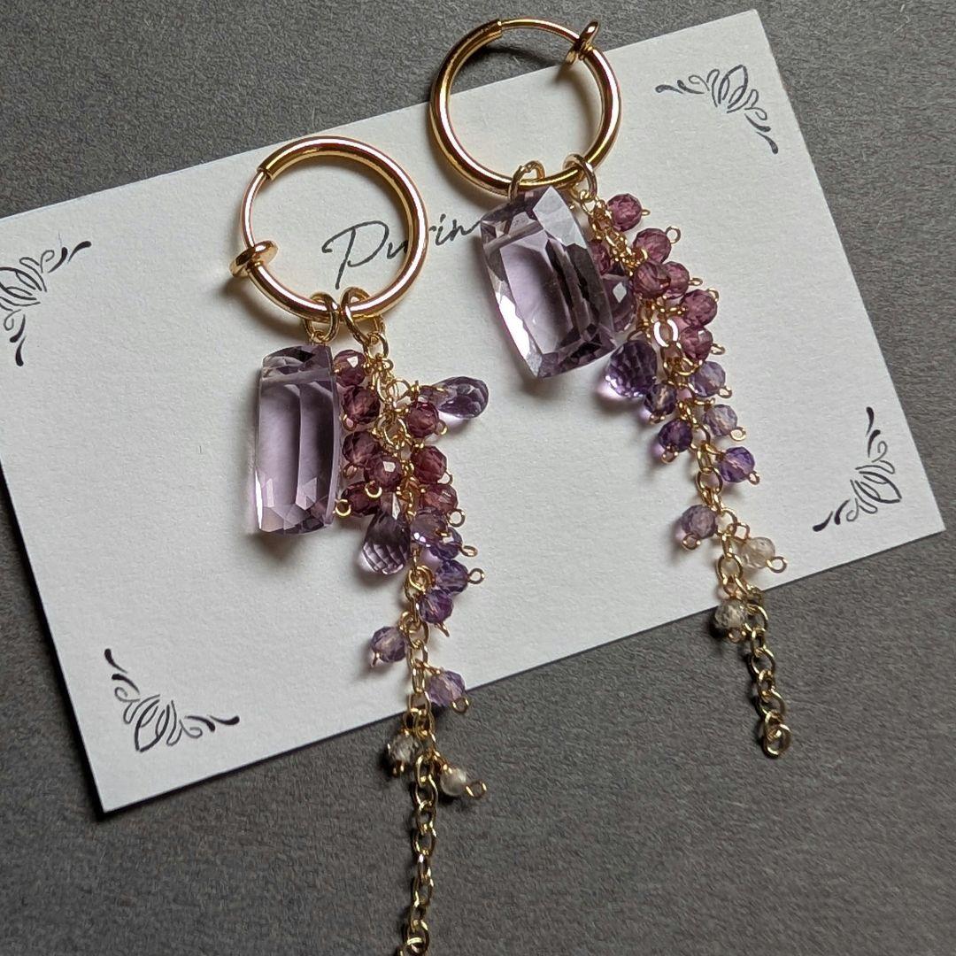 ポメころび様 水晶 コンケーブカットブーケピアス