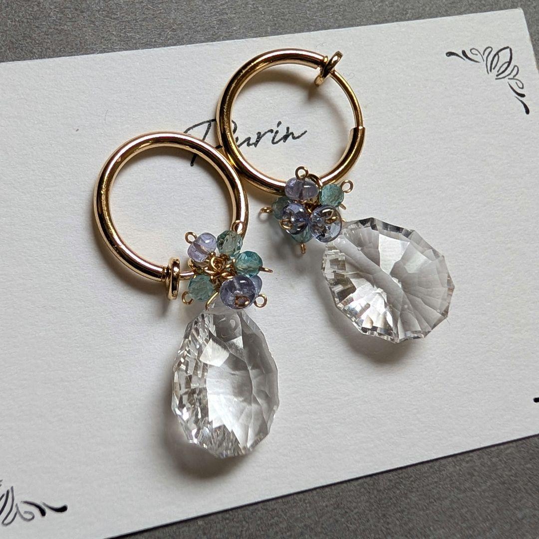 ポメころび様 水晶 コンケーブカットブーケピアス