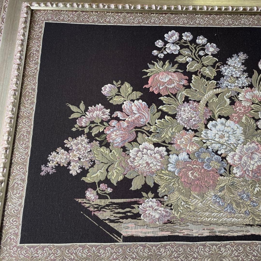 き*ね様 イタリア製 ゴブラン織 花とバスケット タペストリー 絵画 アンティー