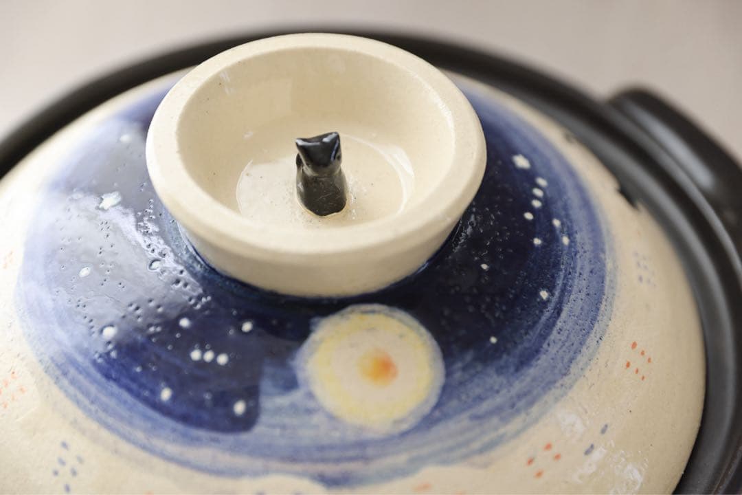 黒猫の星空デザイン土鍋8号サイズ日本製新品未使用遠赤外線