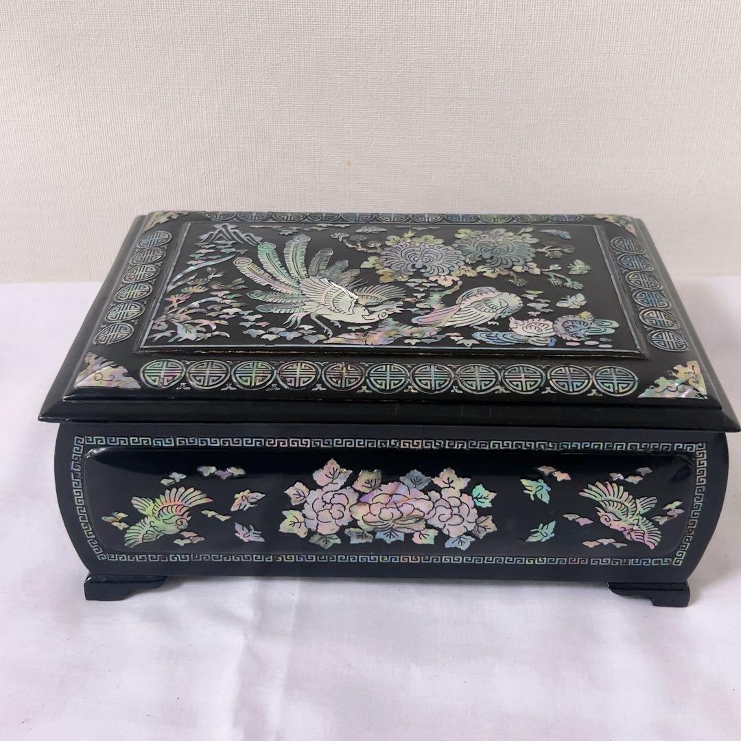 ヴィンテージ 韓国伝統工芸 螺鈿細工 漆器 ジュエリーボックス 鳳凰 牡丹