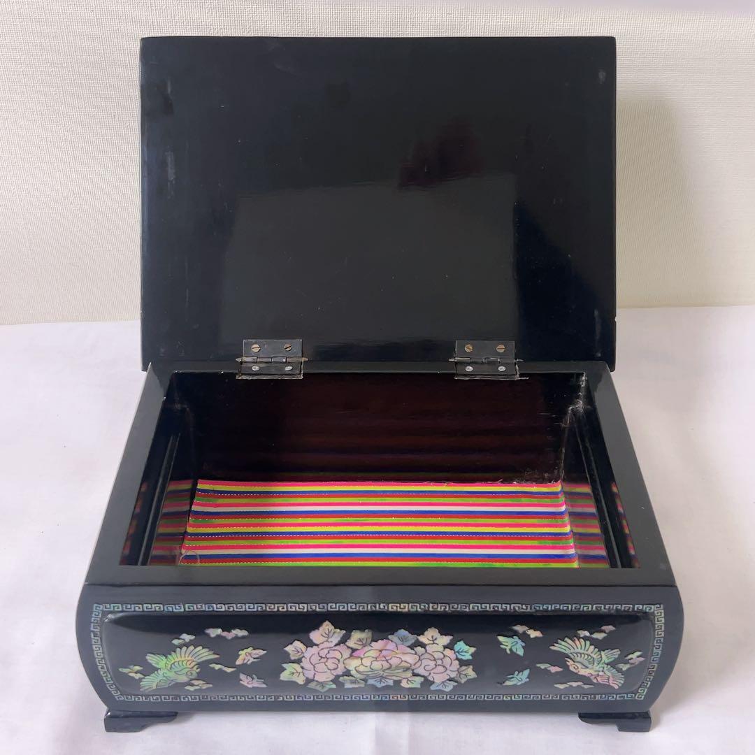 ヴィンテージ 韓国伝統工芸 螺鈿細工 漆器 ジュエリーボックス 鳳凰 牡丹