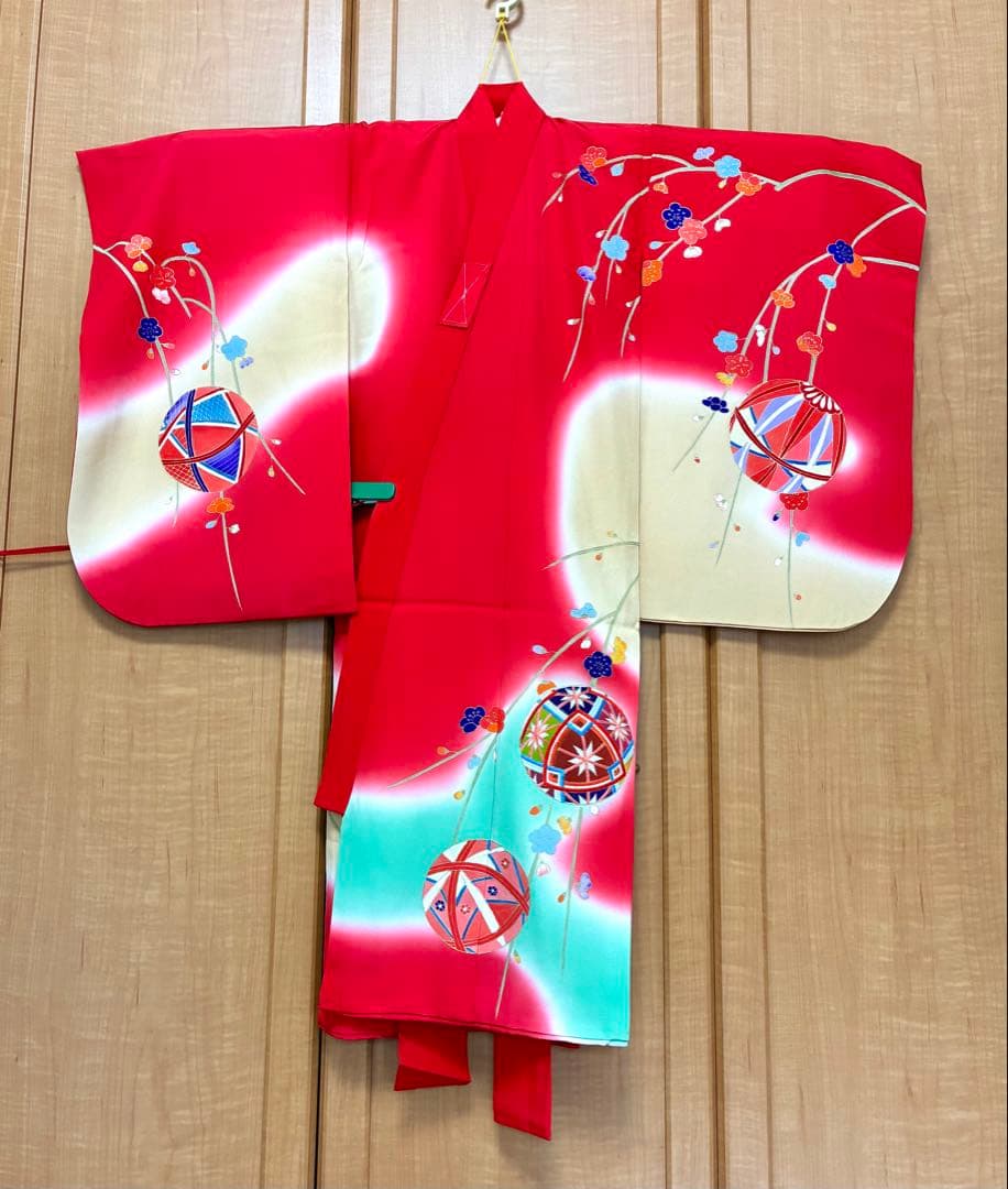 手鞠柄 3歳 女の子 七五三 金彩 刺繍 正絹 お祝い 祝い着 着物