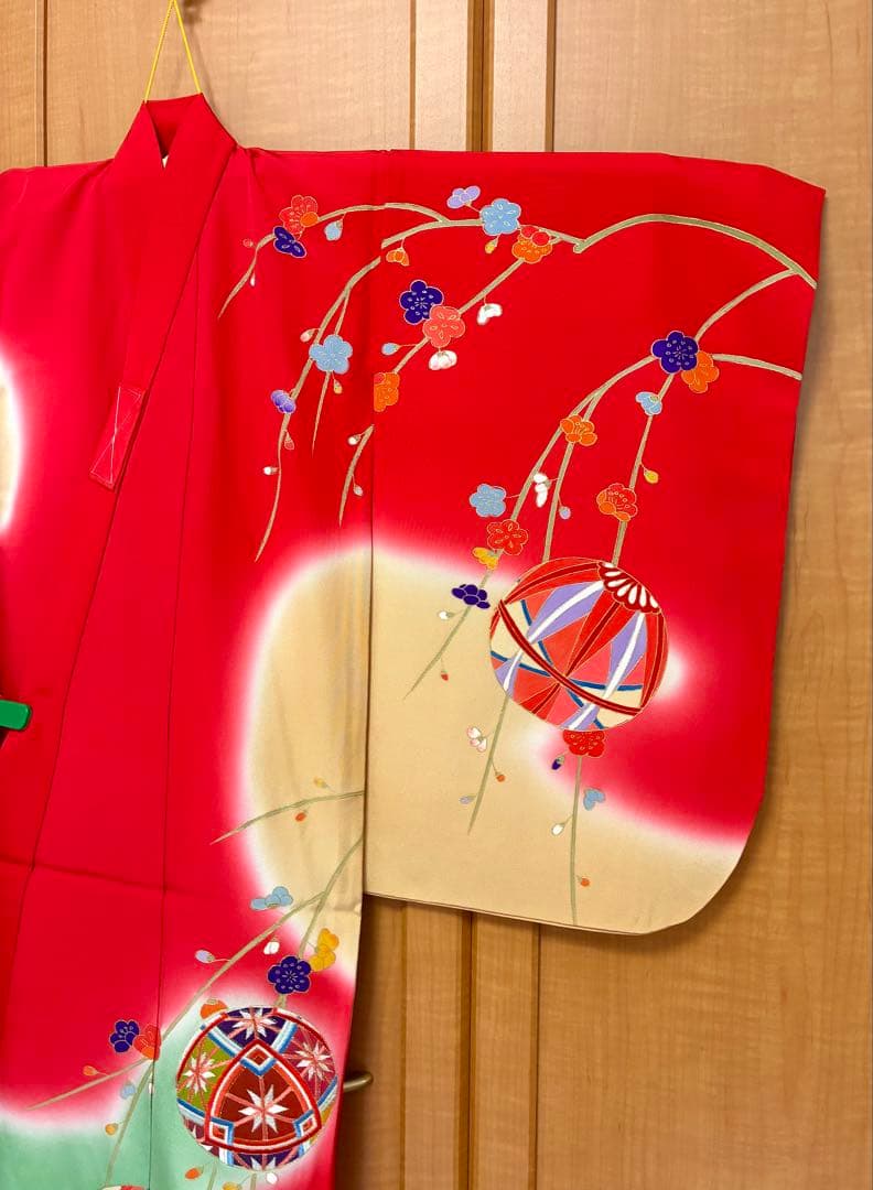 手鞠柄 3歳 女の子 七五三 金彩 刺繍 正絹 お祝い 祝い着 着物
