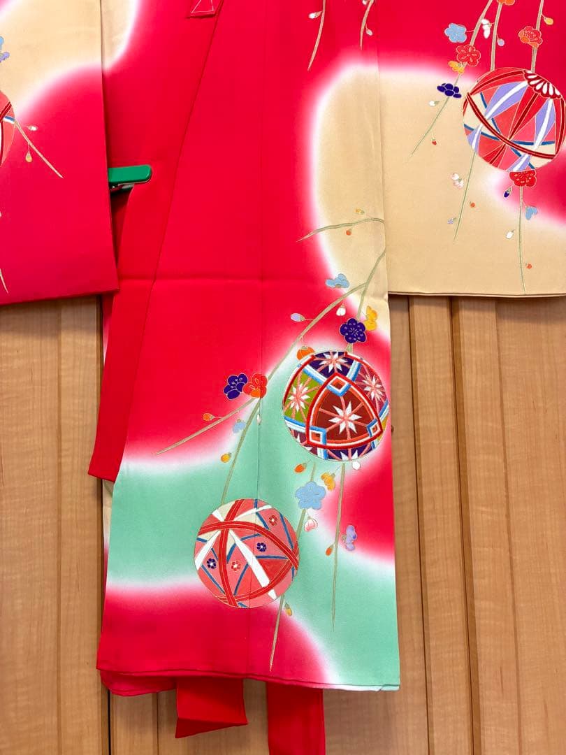 手鞠柄 3歳 女の子 七五三 金彩 刺繍 正絹 お祝い 祝い着 着物